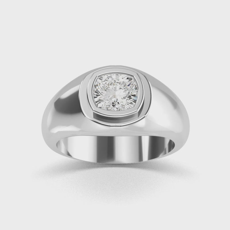 Herrring i 14 karat guld med kuddslipad diamant och labbodlad diamant – elegant och maskulin stil SJR57377