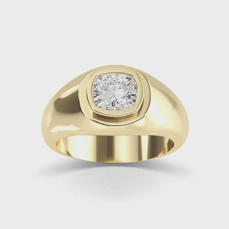 Herrring i 14 karat guld med kuddslipad diamant och labbodlad diamant – elegant och maskulin stil SJR57377